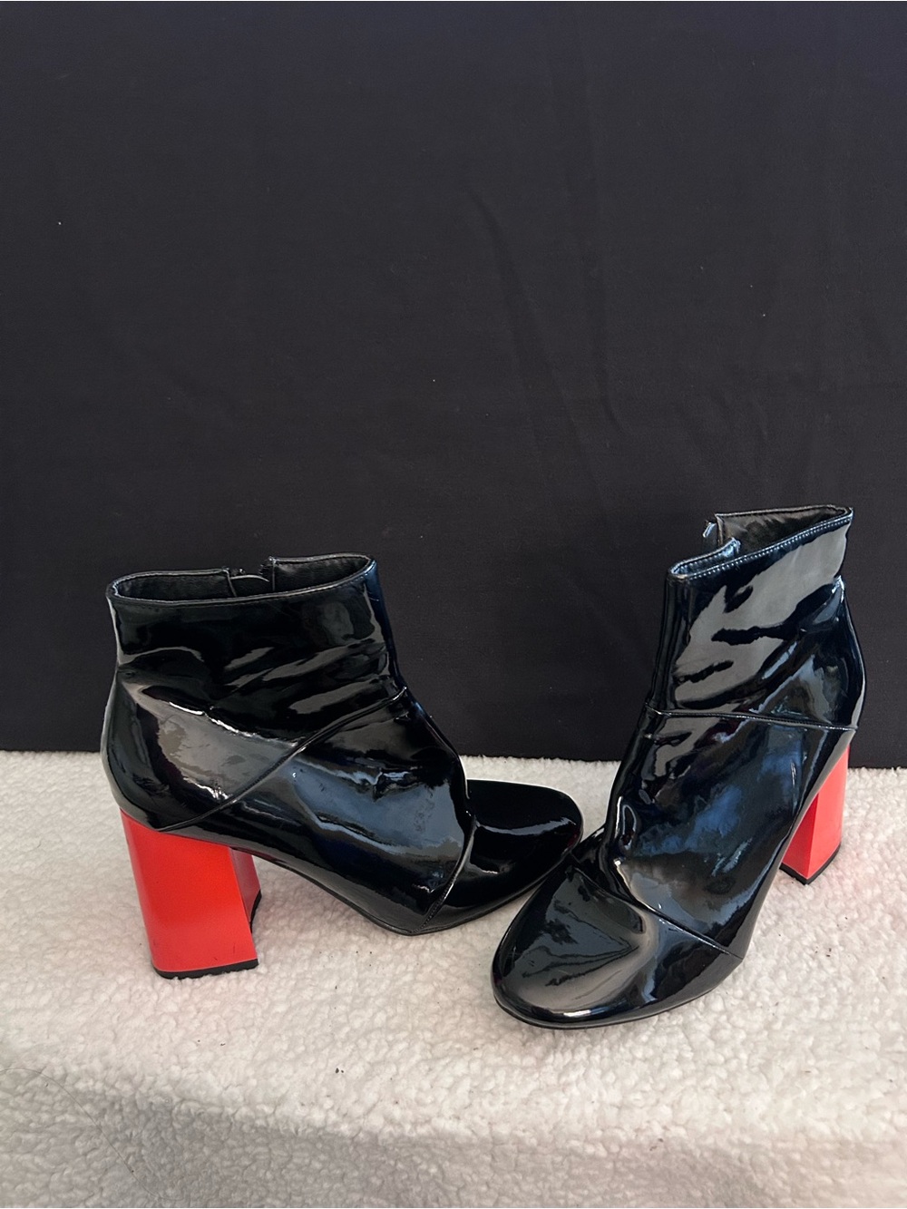 Cape Robbin Black Patent Ankle Boots with  Block Heel